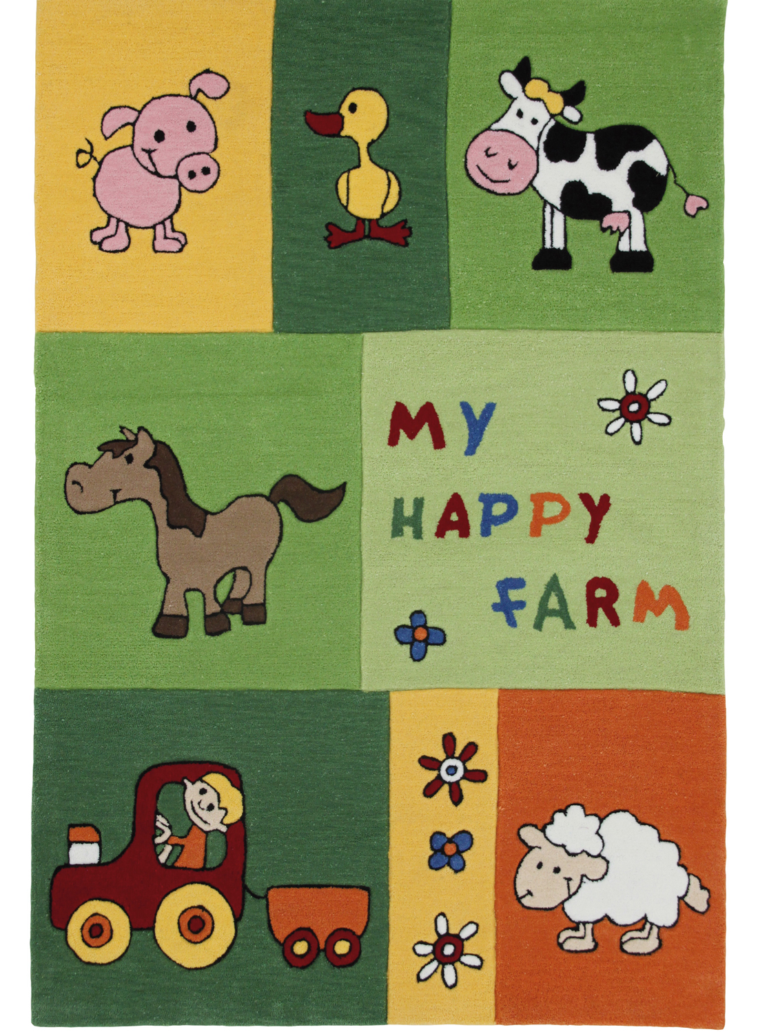 Tapis enfants MY HAPPY FARM vert 100x160 Unamourdetapis