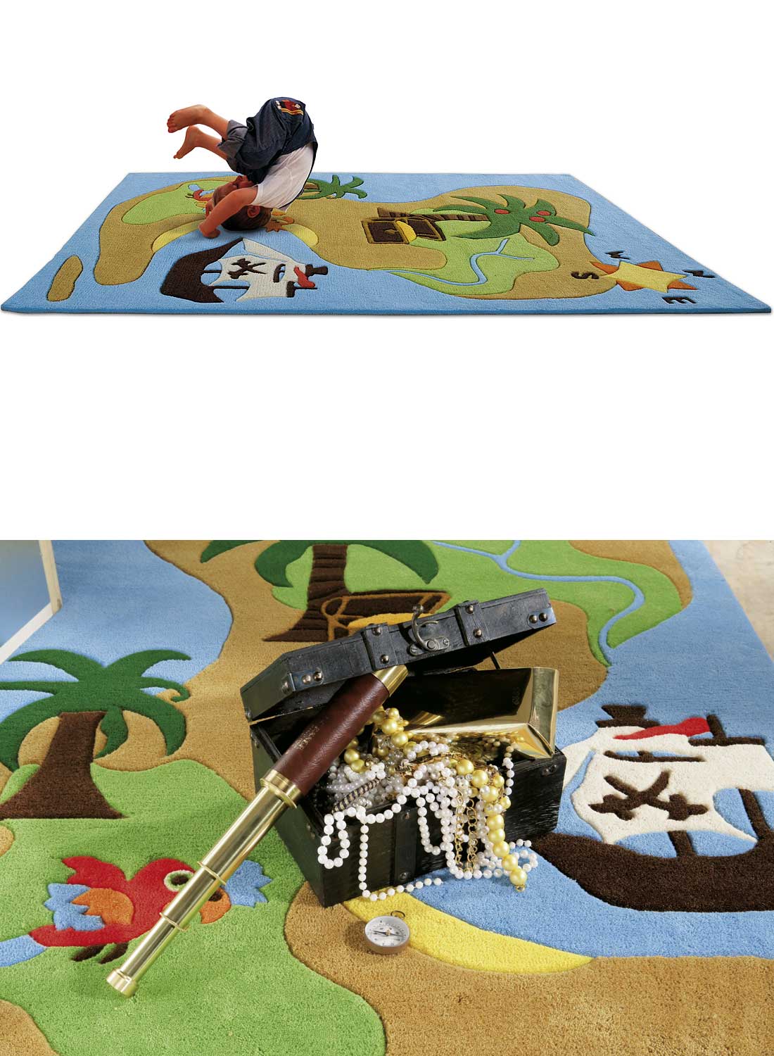 Tapis enfants ILE AUX TRESORS bleu 110x160 Arte Espina