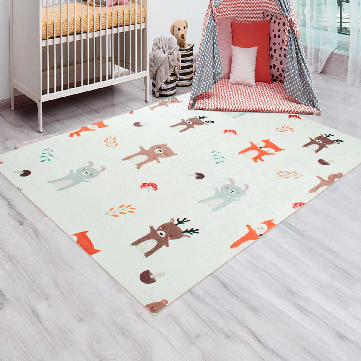 Tapis enfant tissé motif animaux FORET — vue 3