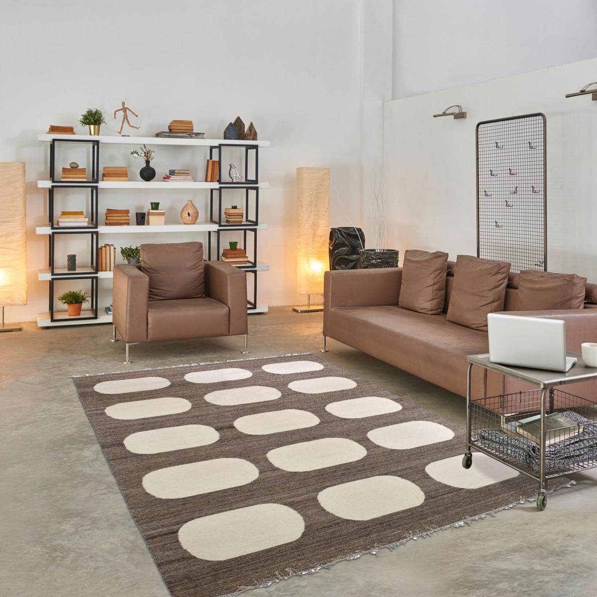 Tapis salon et chambre fait main en laine motif rond KODA — vue 6