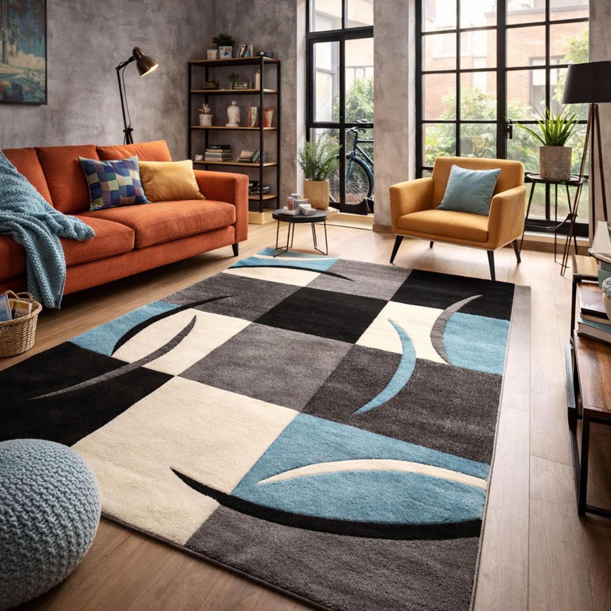 Tapis pour une chambre ou une entrée tissé motif damier LYN8 COMMA — vue 3