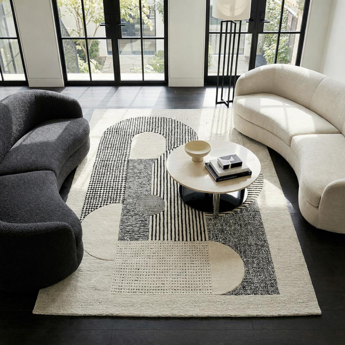 Tapis salon et chambre ASOLA, fait à la main motif géométrique — vue 3