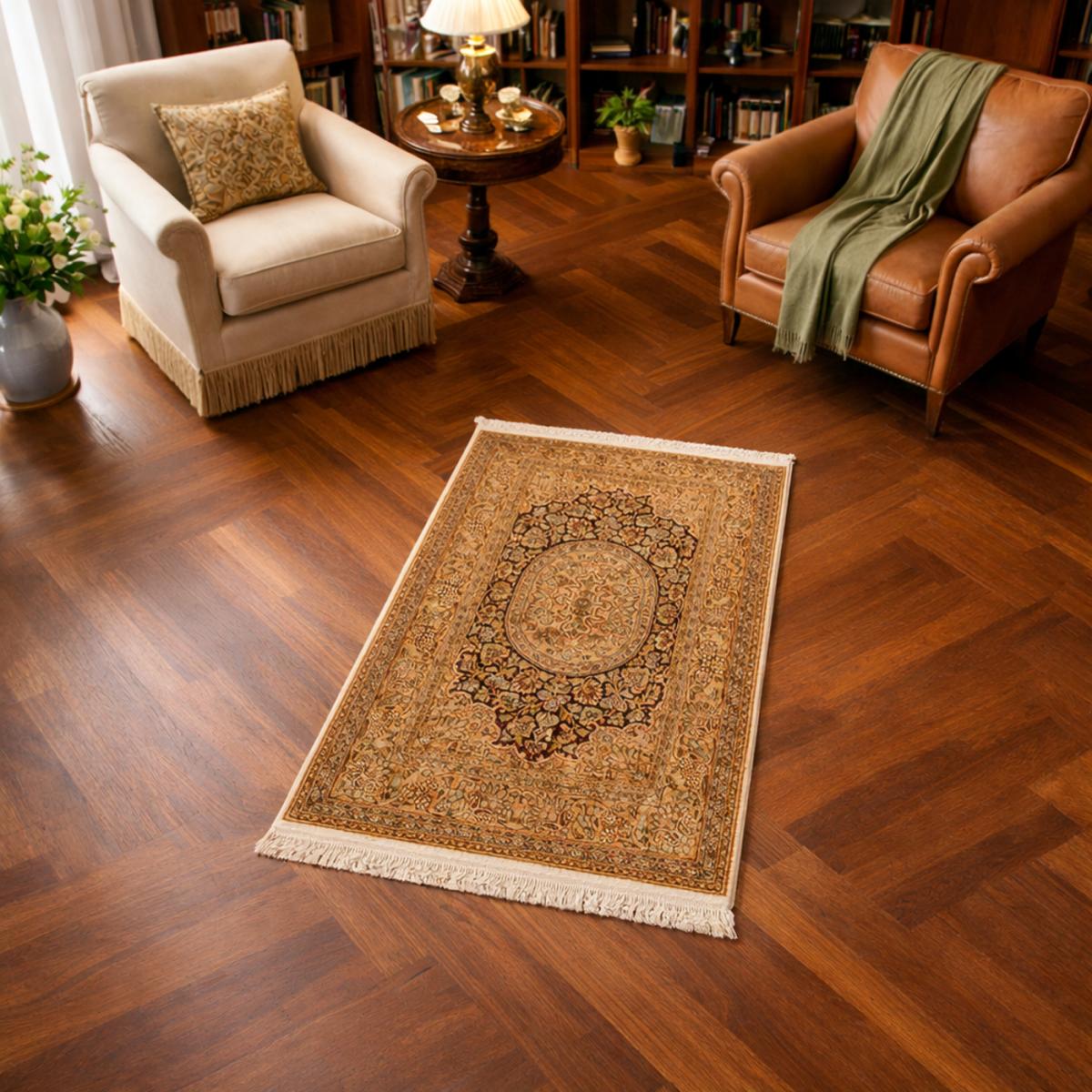 Authentique tapis d'Orient fait main en rayonne CACHEMIR A — vue 3