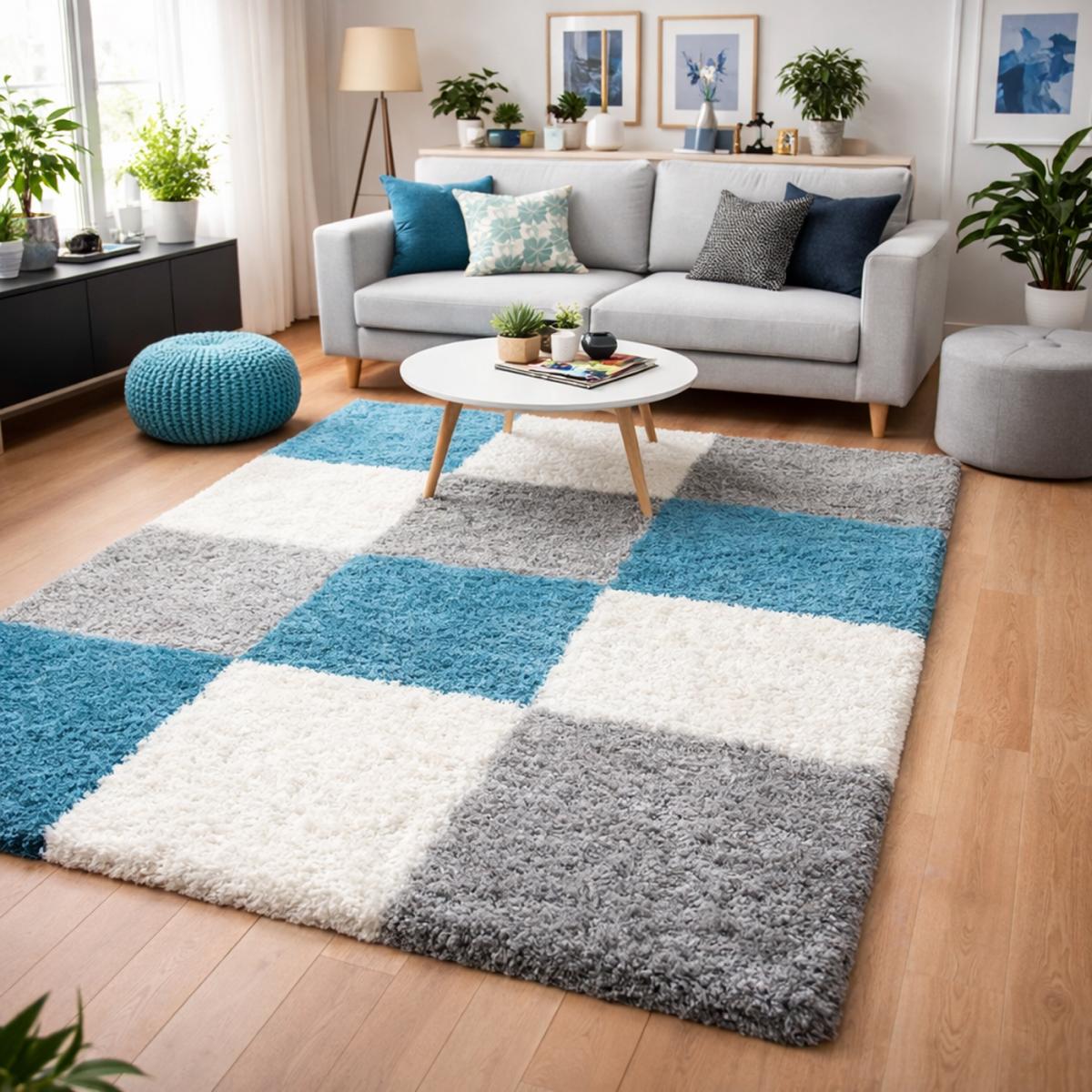 Tapis poils longs shaggy tissé motif damier CARRÉ A — vue 3