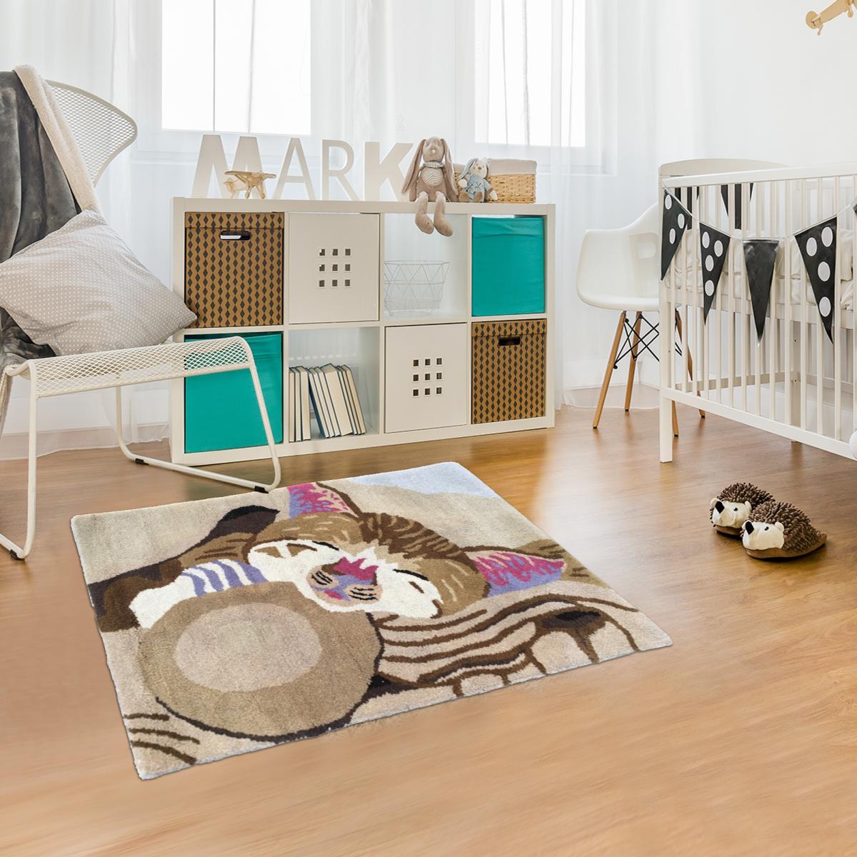 Tapis enfant fait main en laine motif animaux CHAT — vue 5