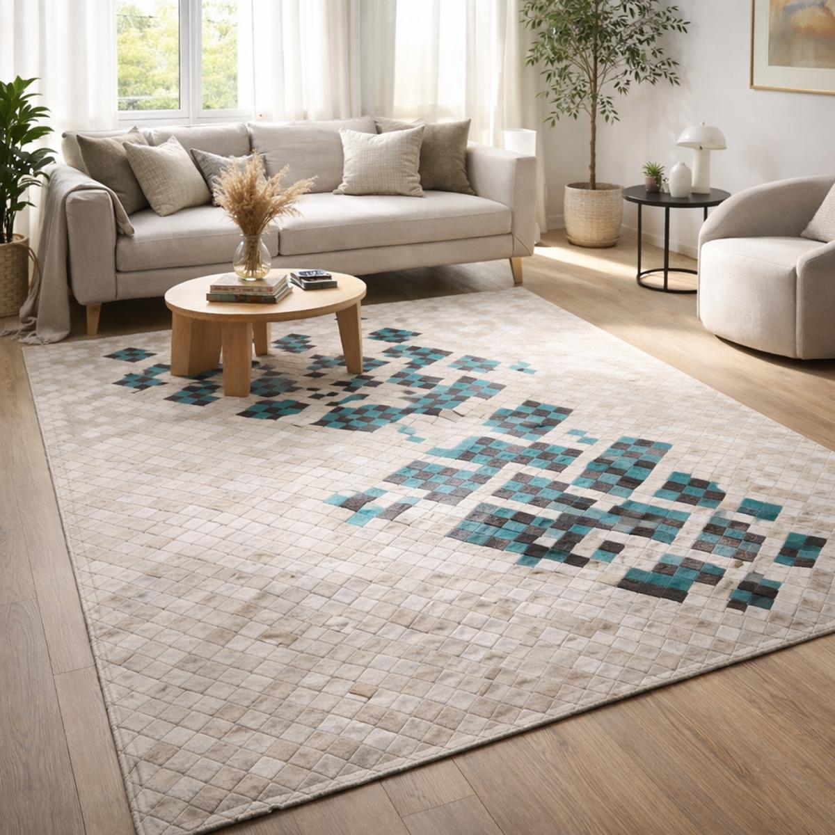 Tapis peau de vache DIMEDE, kilim fait main — vue 3