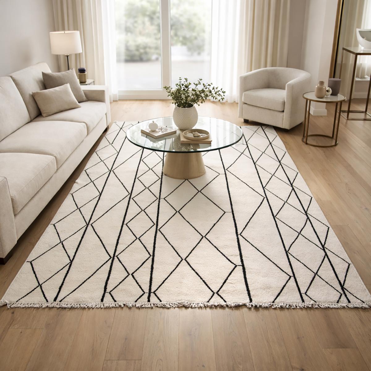 Tapis salon et chambre fait main en laine motif scandinave ELARA — vue 3