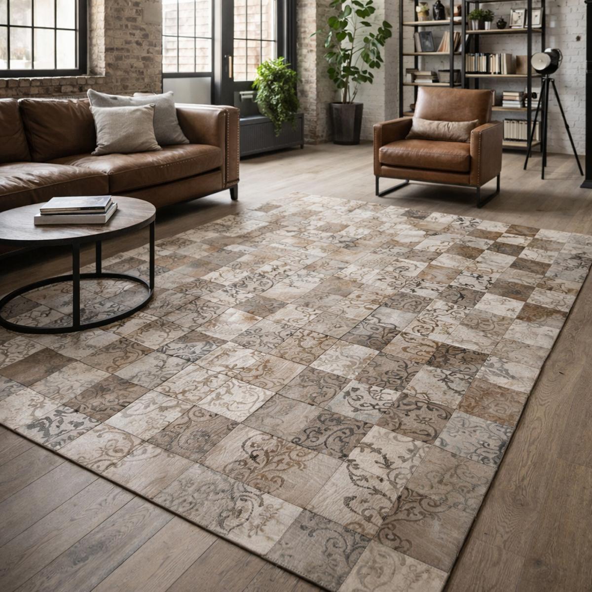 Tapis peau de vache ELIZ, kilim fait main — vue 3