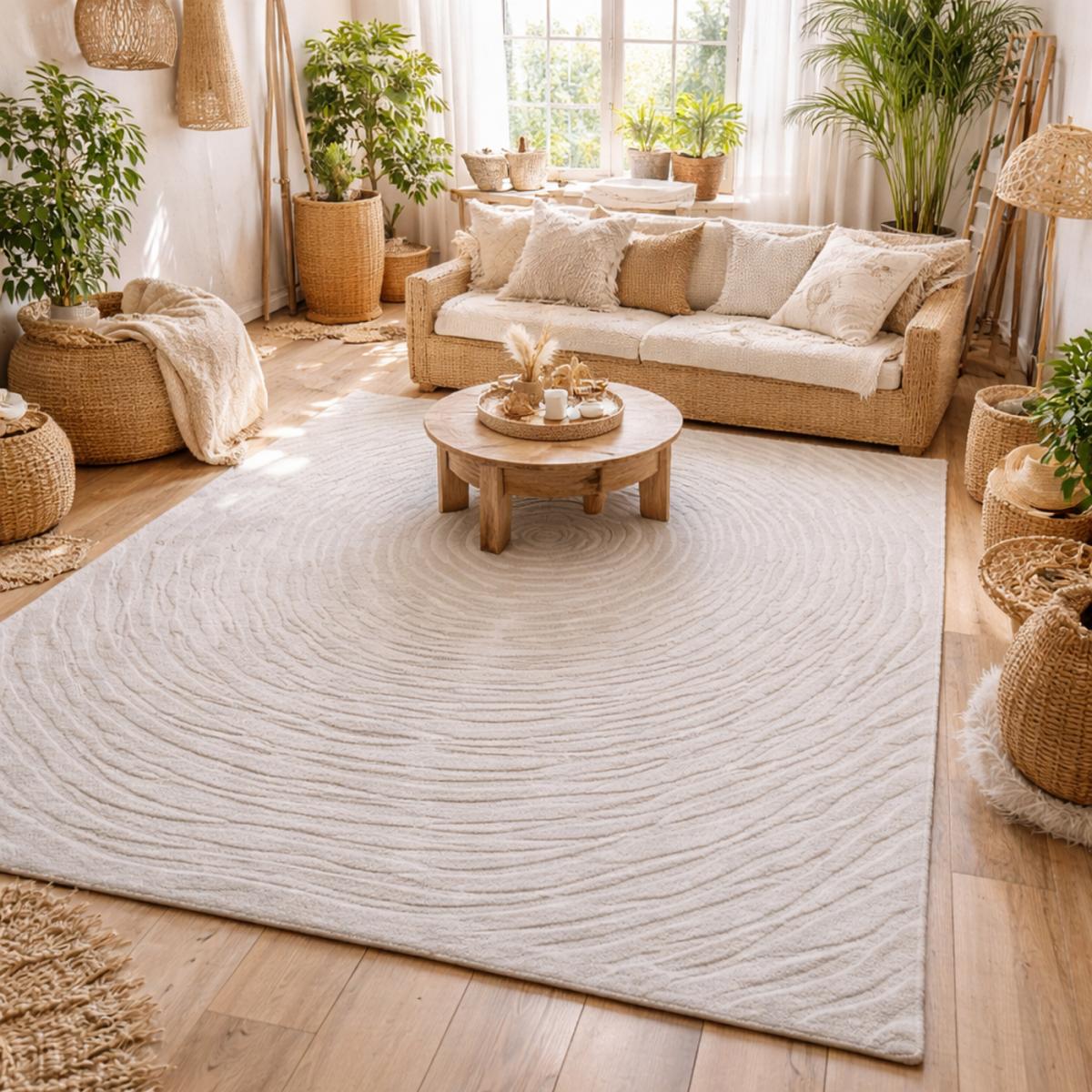 Tapis salon et chambre fait à la main en laine motif faux uni IZ — vue 3