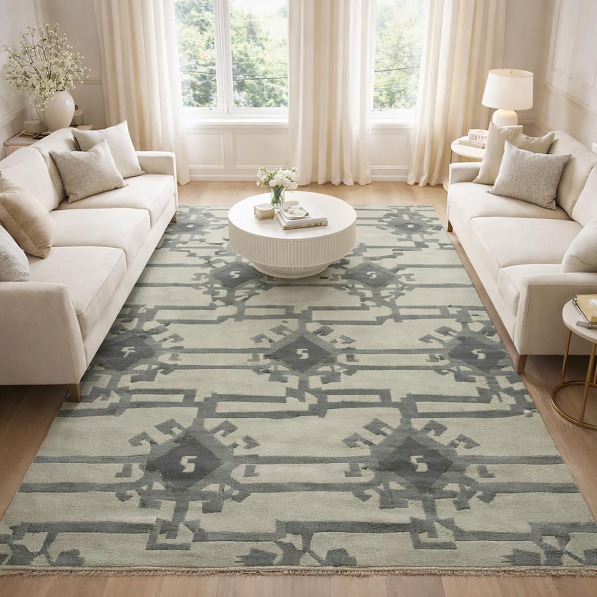 Tapis kilim fait main en laine motif abstrait KMESAR — vue 3