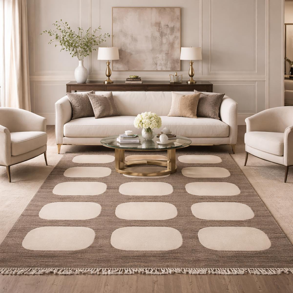 Tapis salon et chambre fait main en laine motif rond KODA — vue 3