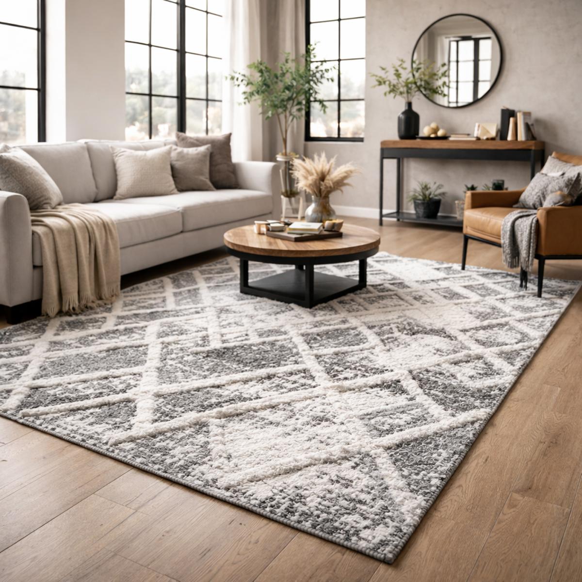 Tapis longs poils shaggy tissé motif rétro-vintage LADURO — vue 3