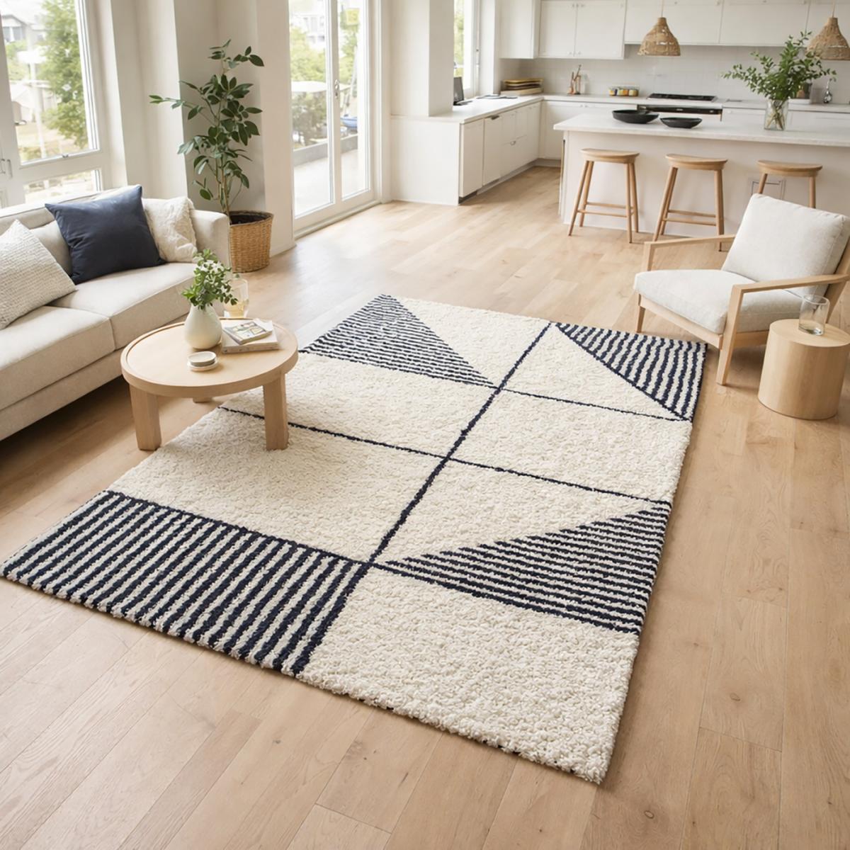 Tapis longs poils shaggy tissé motif géométrique LIKAHO — vue 3