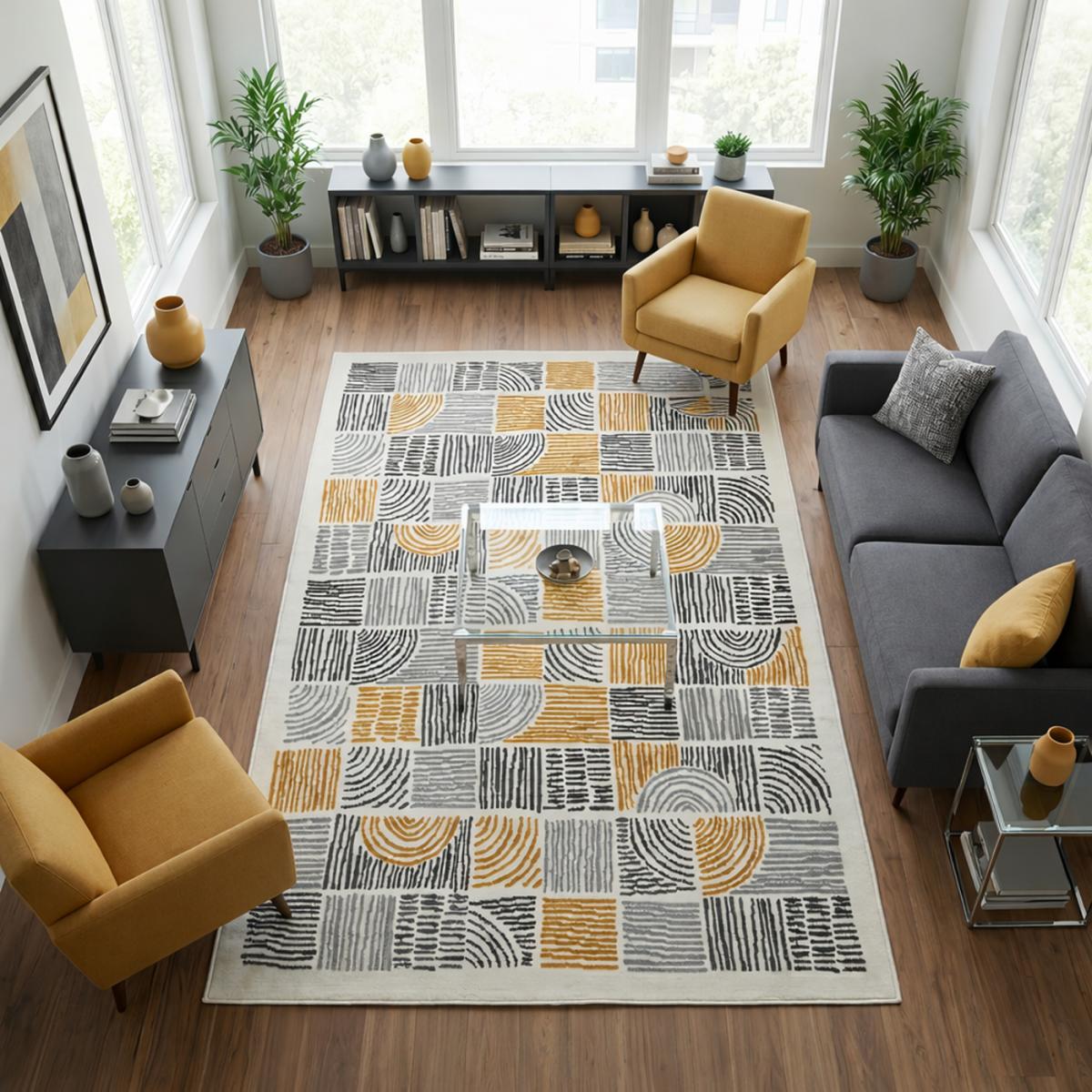 Tapis salon LYN1 ETNI, motif géométrique graphique, moderne — vue 3
