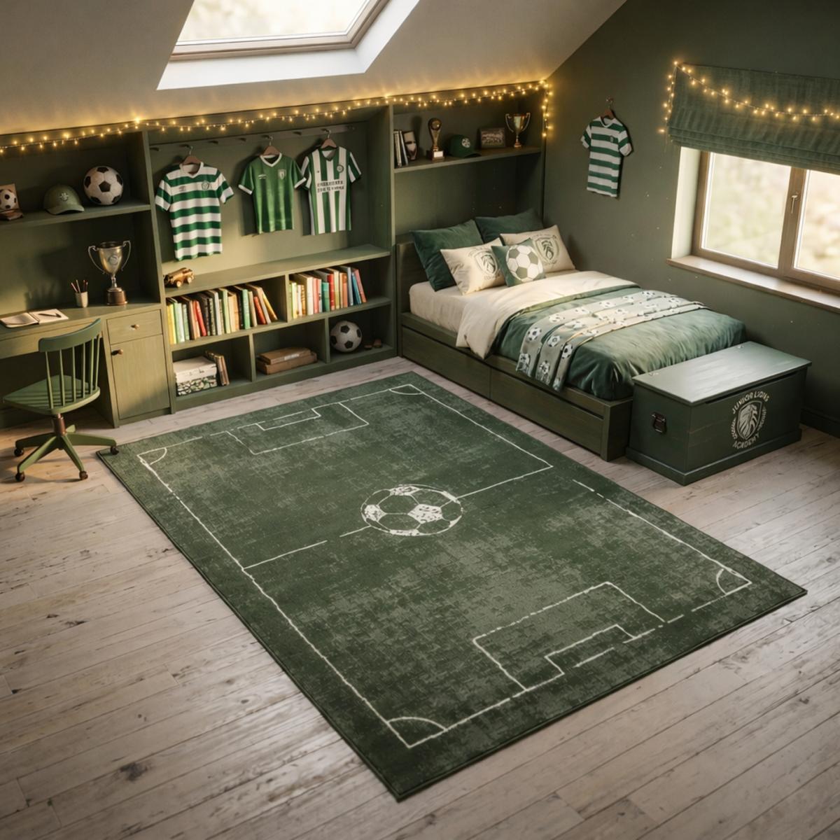 Tapis enfant motif terrain de football, ludique et sportif — vue 3