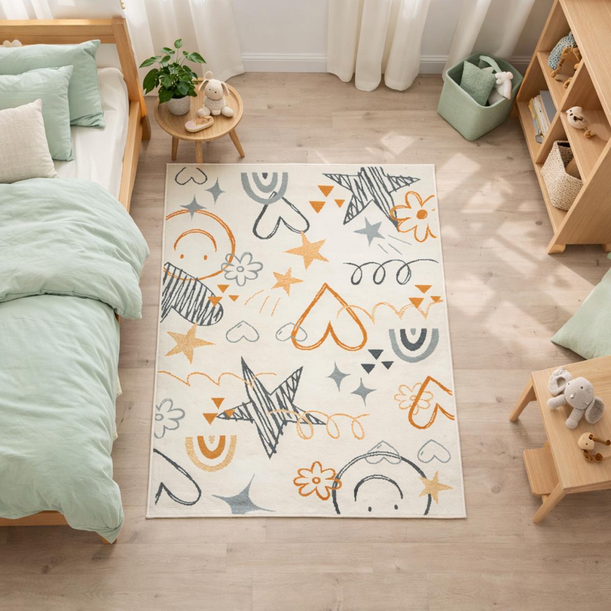 Tapis enfant LYN1 KID, motifs ludiques étoiles et cœurs — vue 3
