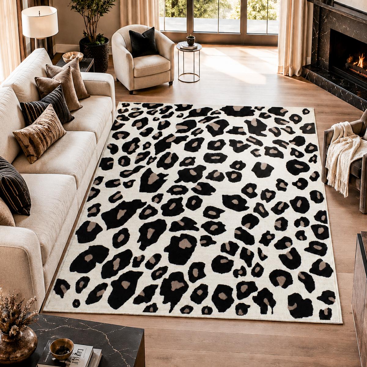tapis salon LYN1 LEOPARD Beige et marron motif félin tacheté — vue 3