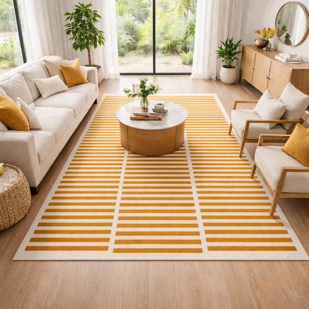 Tapis tissé rayures horizontales, Motif graphique épuré, LYN1 NAT — vue 3