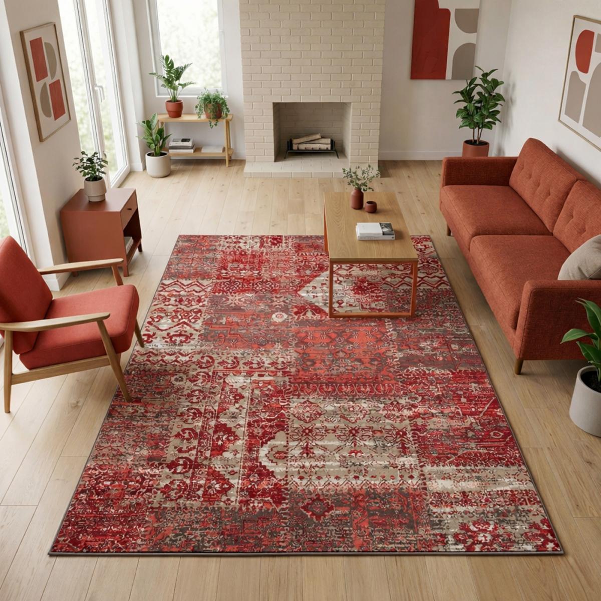 Tapis salon et chambre tissé motif ethnique LYN1 PATWORK — vue 3