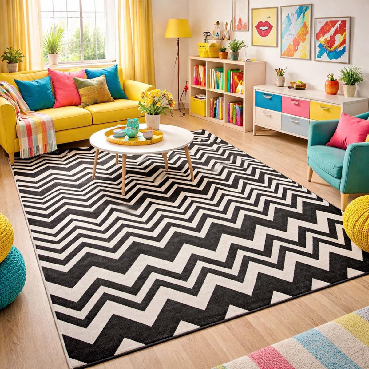 Tapis chambre tissé motif géométrique LYN1 VAGUES — vue 3