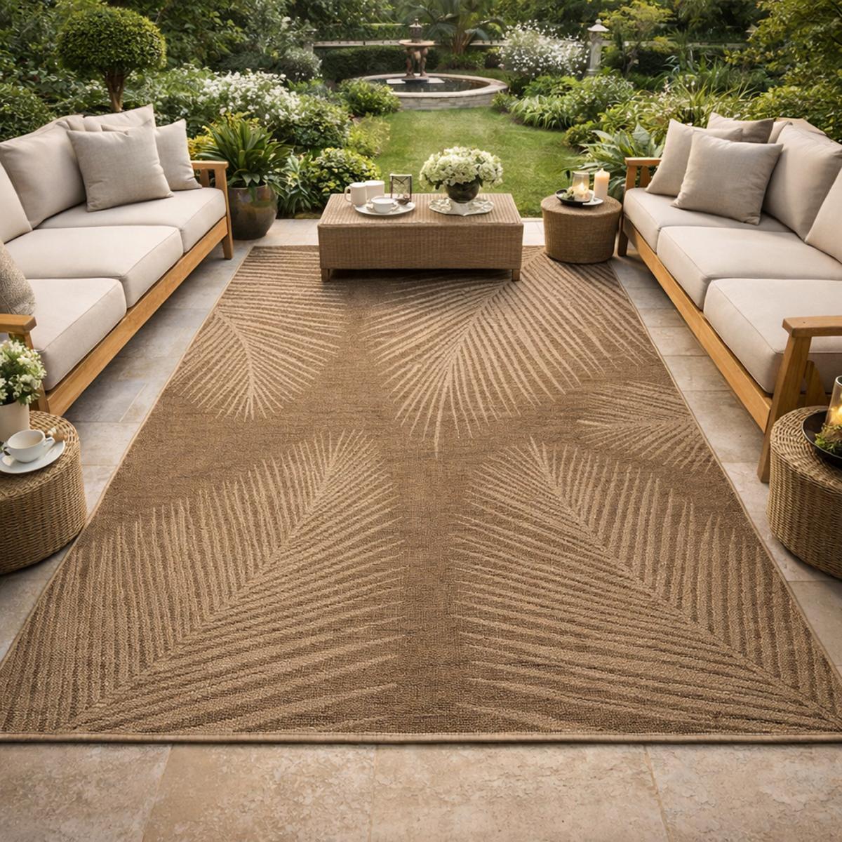 Tapis extérieur intérieur LYN13 REZA 4 aspect jute motif feuilles — vue 3