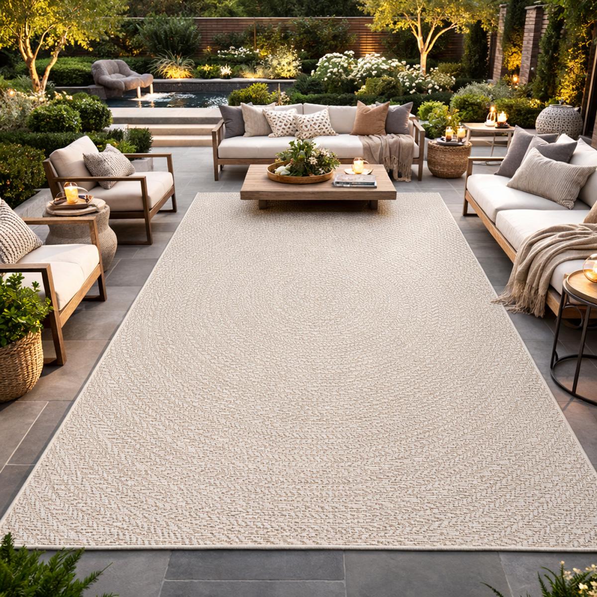 Tapis extérieur intérieur LYN13 REZY aspect jute motif rond ton sur ton — vue 3