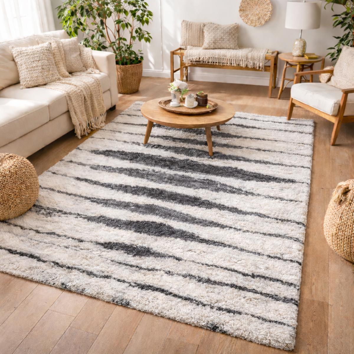 Tapis longs poils shaggy tissé motif berbère LYN4 DOUX 5 — vue 3