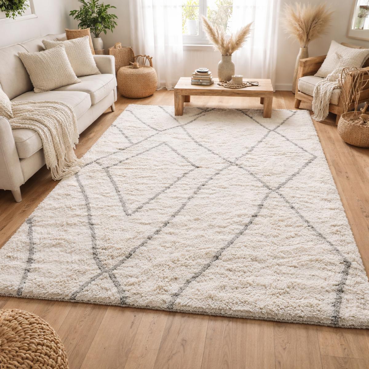 Tapis longs poils shaggy tissé motif berbère LYN4 DOUX 6 — vue 3