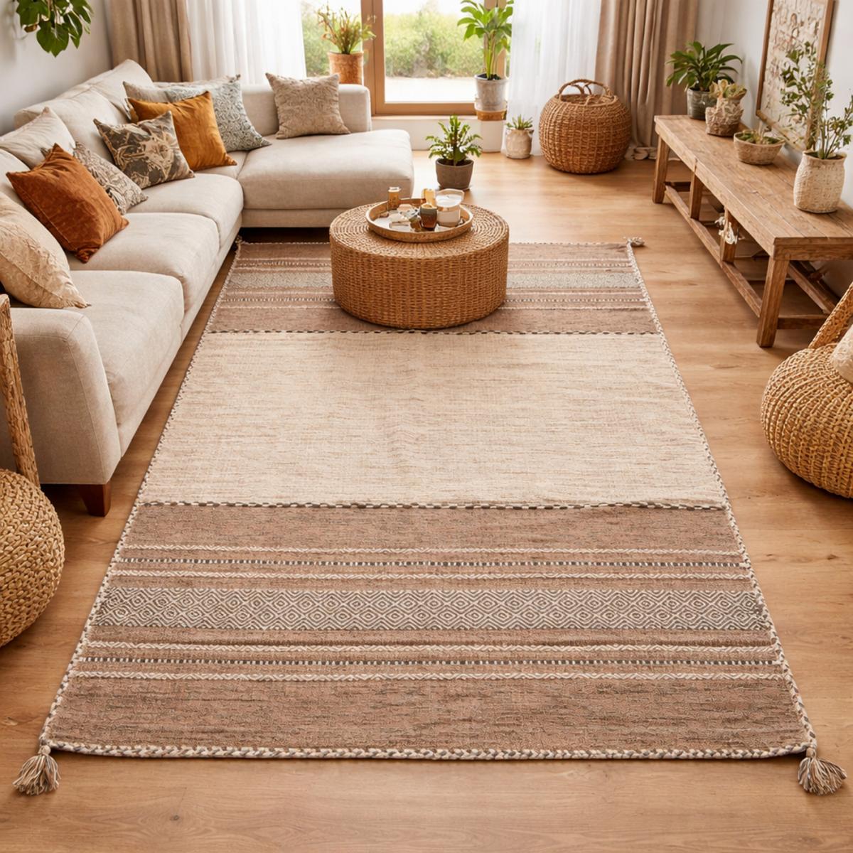 Tapis kilim fait main en coton motif ethnique LYN46 TIVE — vue 3