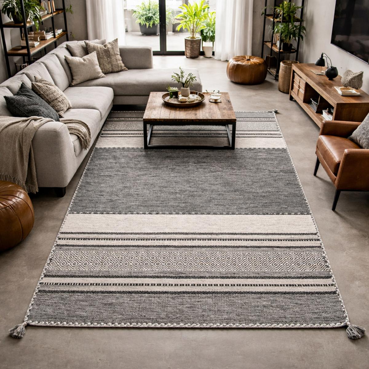 Tapis kilim fait main en coton motif ethnique LYN46 TIVE — vue 3