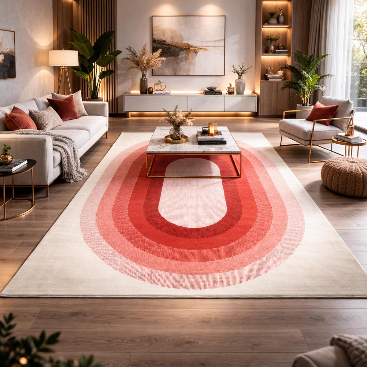 Tapis motif géométrique ovale dégradé, style rétro 70's — vue 3
