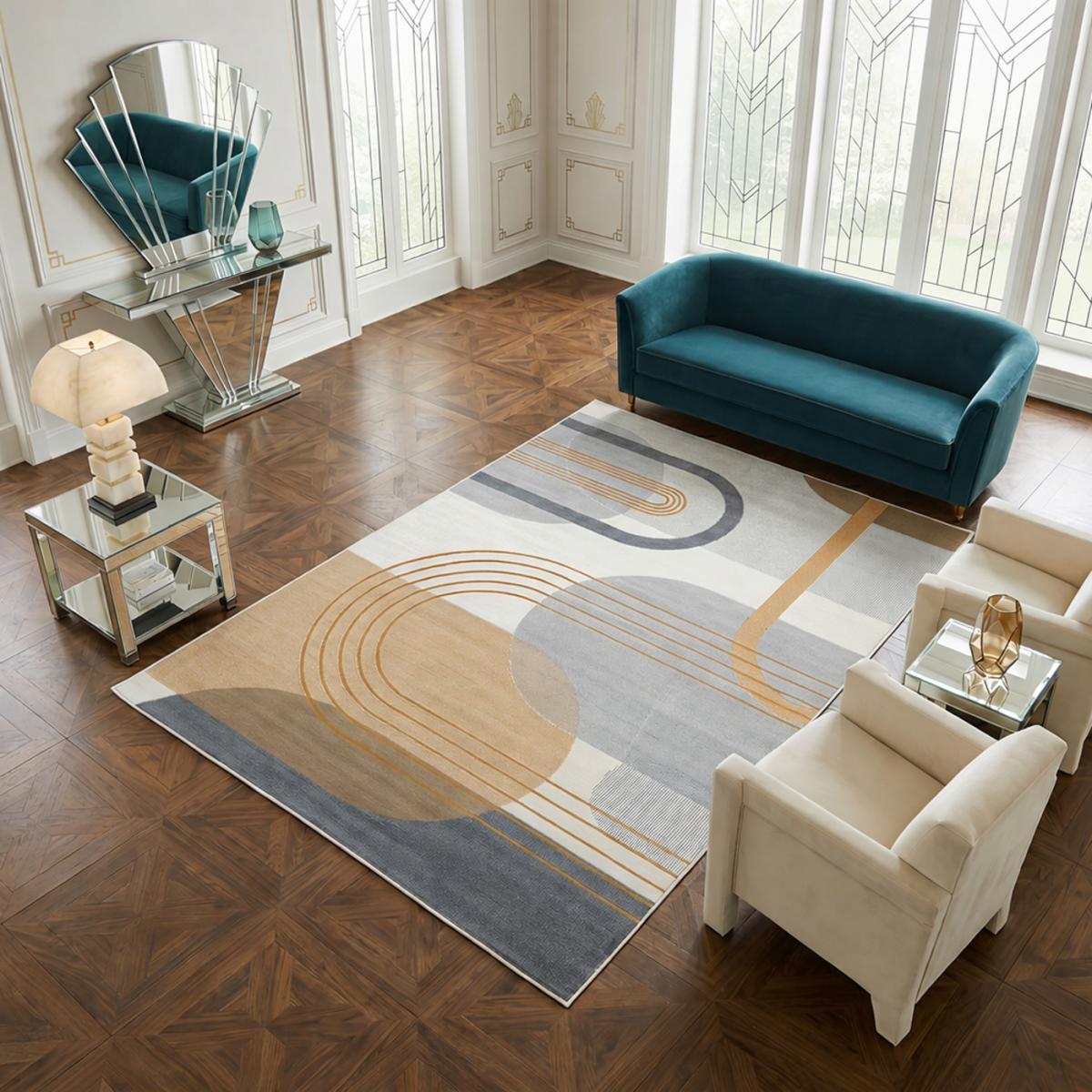 Tapis salon et chambre tissé motif rétro-vintage LYN49 COURBLA — vue 3
