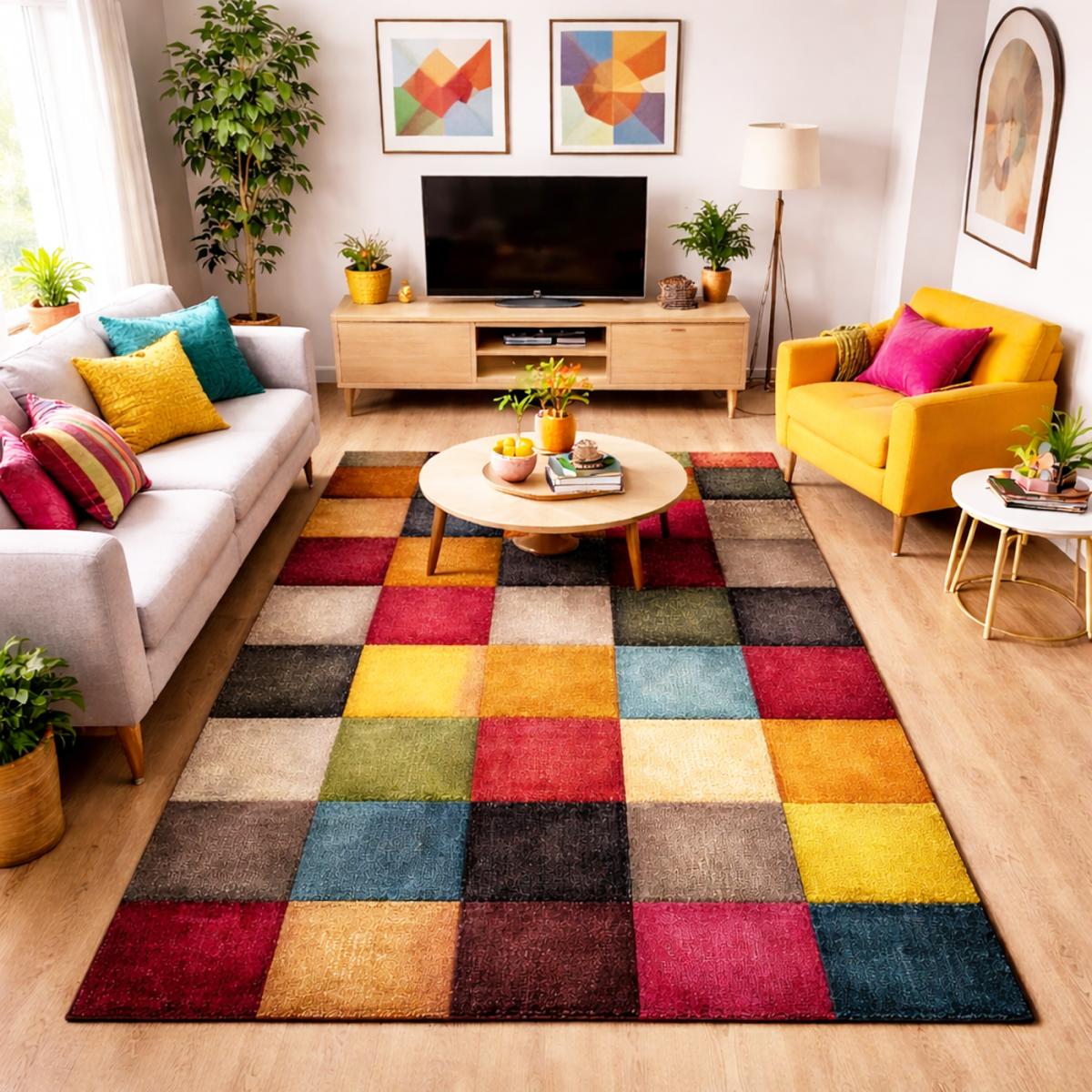 Tapis salon et chambre tissé motif damier LYN8 BELO 31 — vue 3