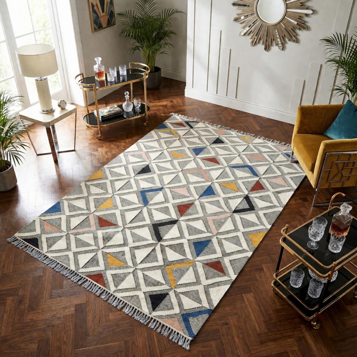 Tapis kilim MULTILO, fait à la main en laine motif géométrique — vue 3