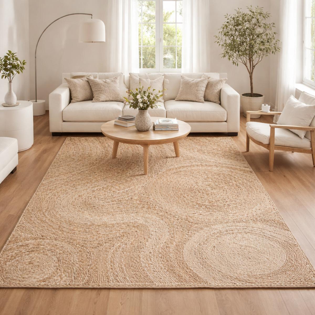 Tapis salon NIBNA de haute qualité fait main en jute naturel , motif rond — vue 3