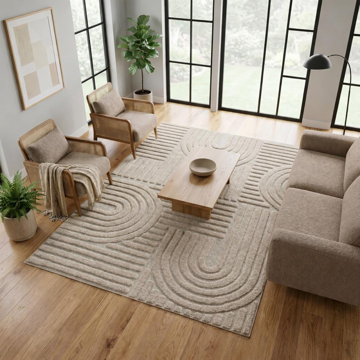 Tapis salon au motif géométrique en relief, moderne et élégant, NOOR — vue 3