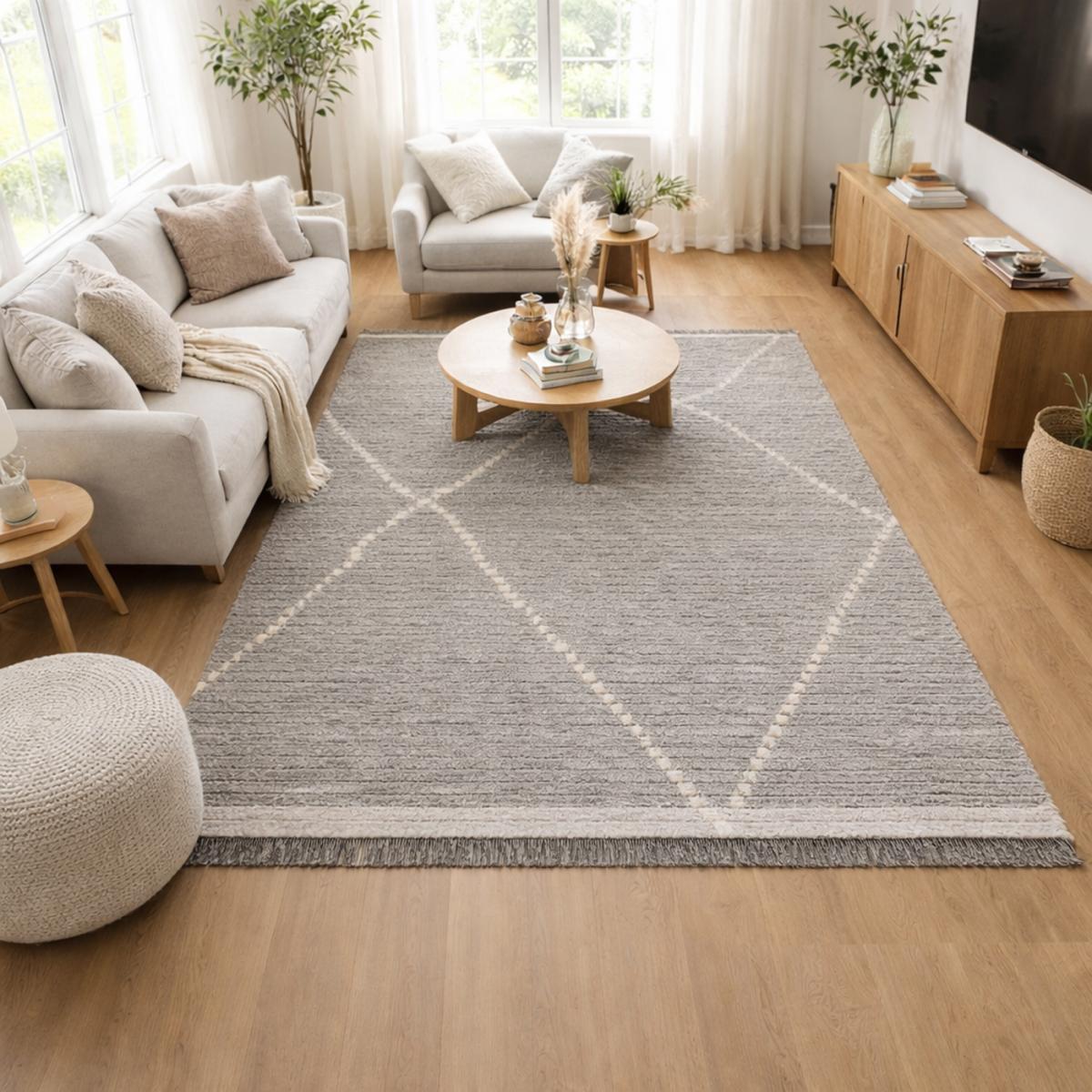 Tapis salon et chambre tissé motif faux uni OVALADA — vue 3