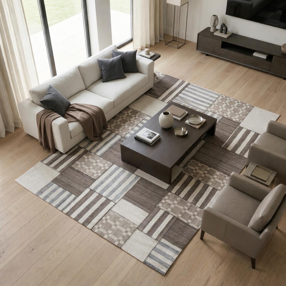 Tapis kilim PATCHWINDIA, fait à la main en laine motif géométrique — vue 3