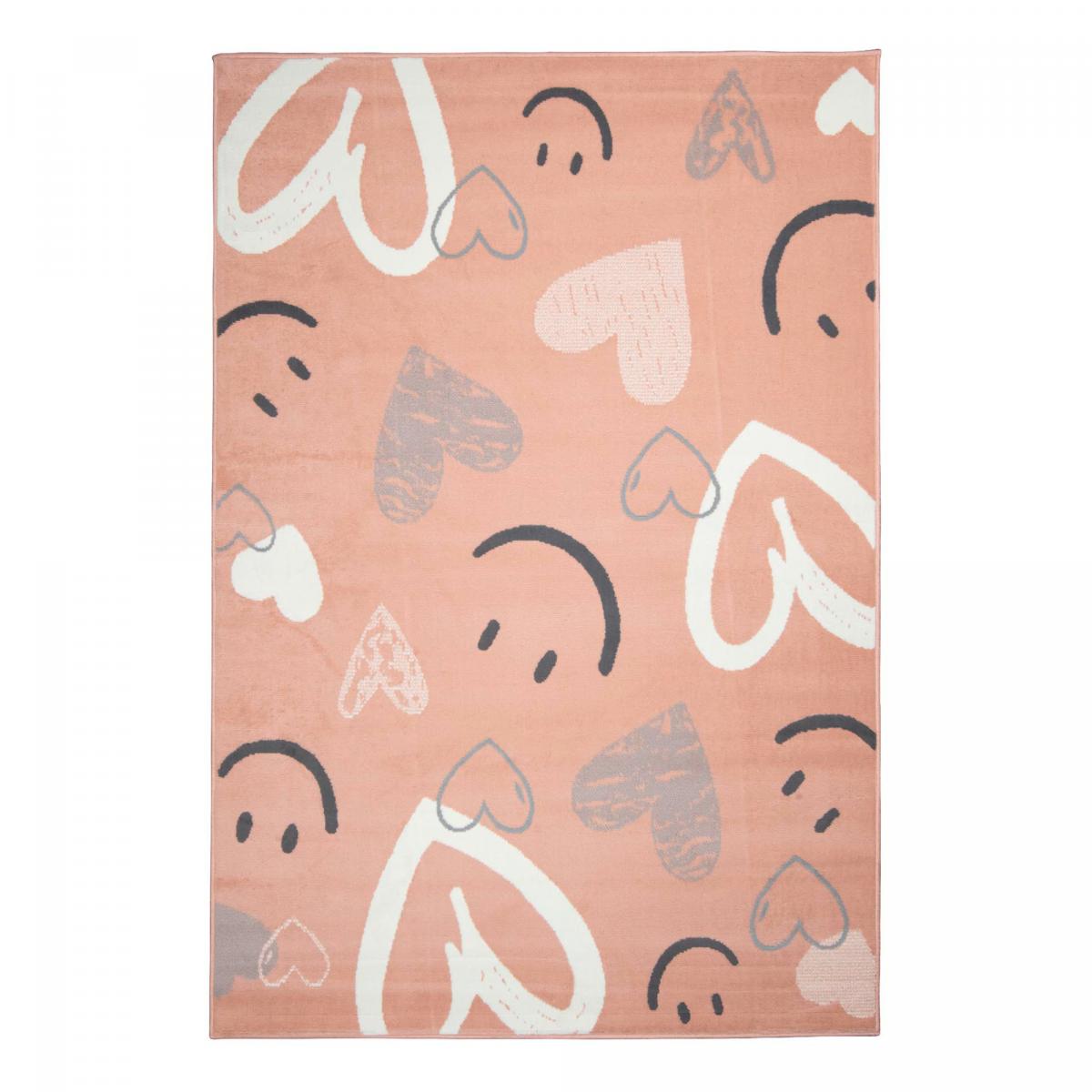 Tapis enfant motif cœurs et smileys, design ludique et joyeux