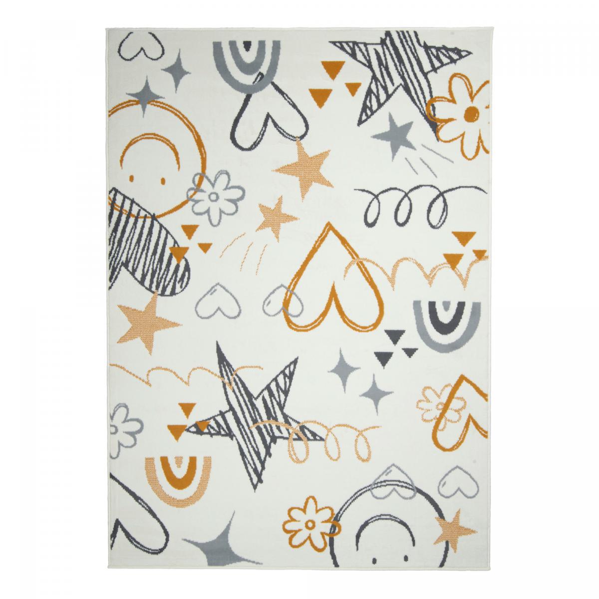 Tapis enfant LYN1 KID, motifs ludiques étoiles et cœurs