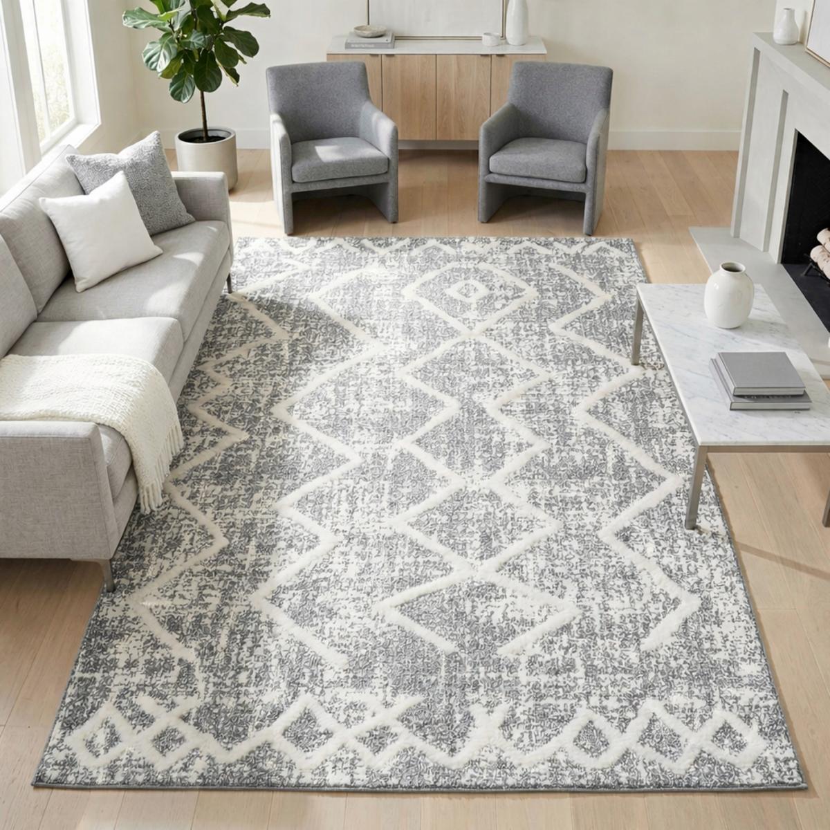 Tapis longs poils shaggy tissé motif berbère PITOLA — vue 3