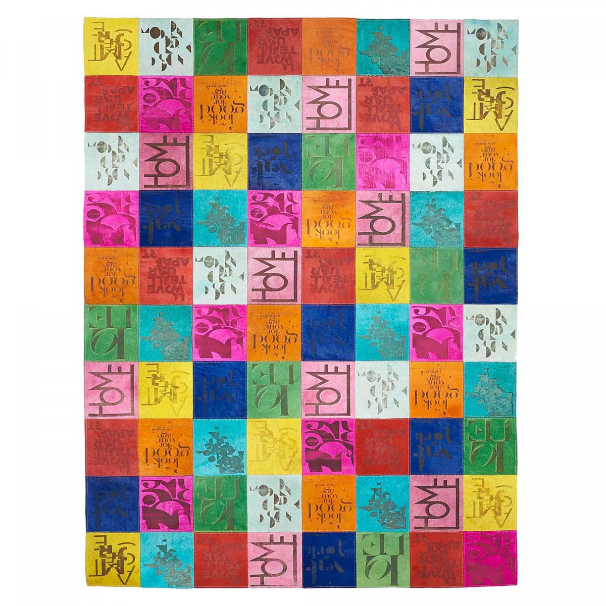 Tapis peau de vache POP R&L, kilim fait main