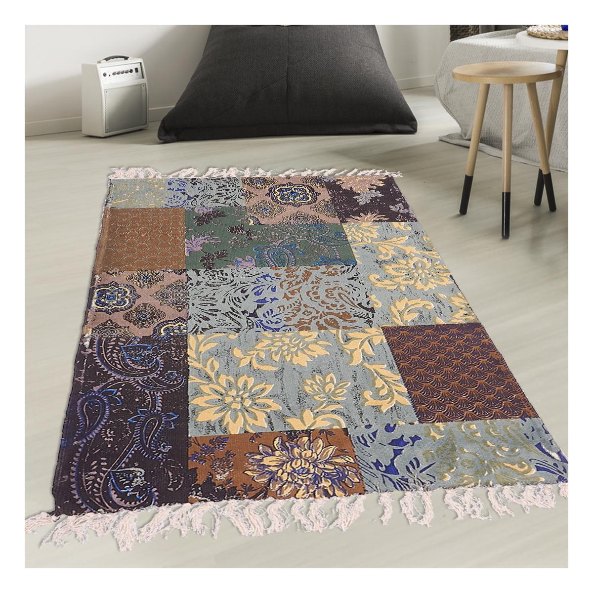 Tapis kilim fait à la main en coton BLUE FLOREA — vue 3