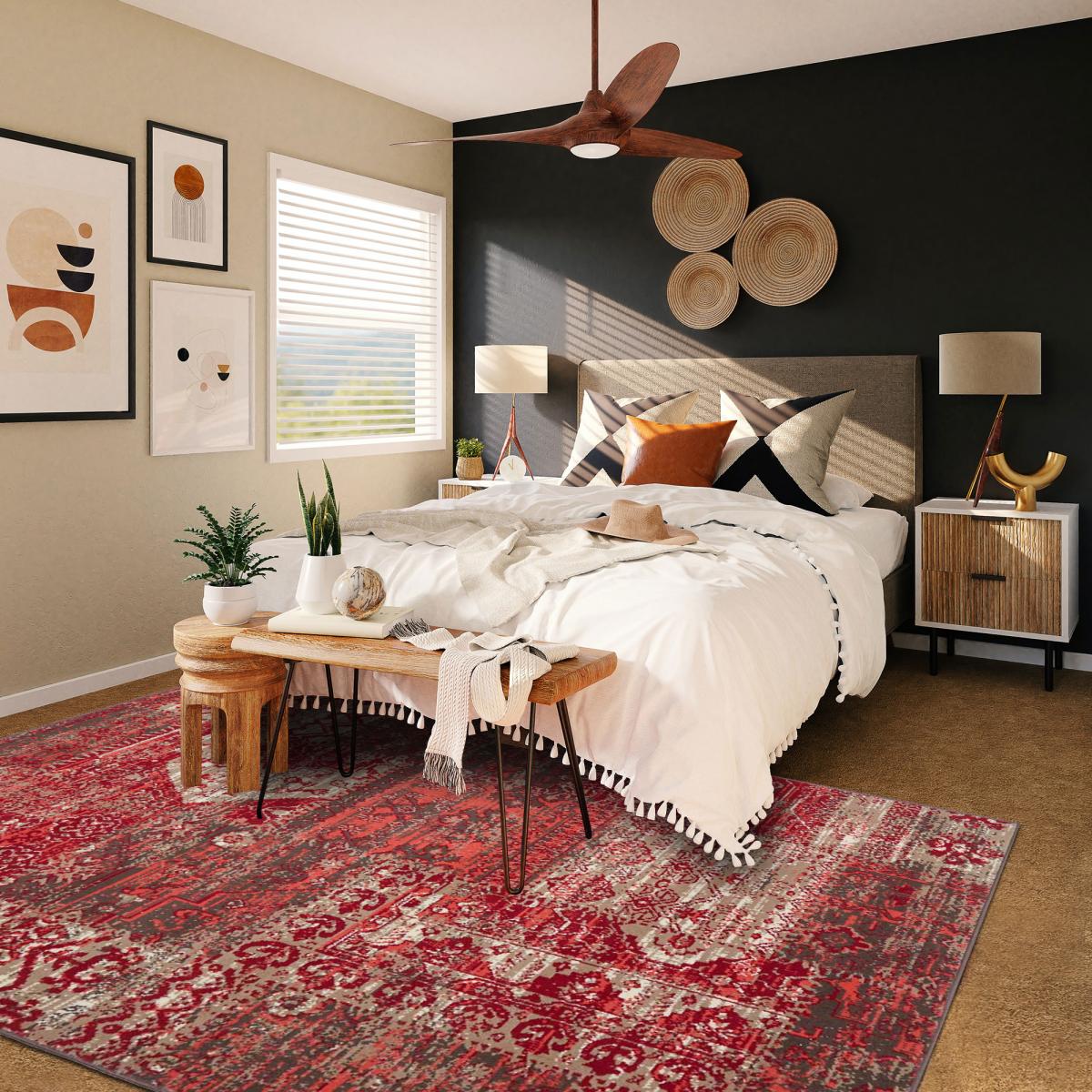 Tapis salon et chambre tissé motif ethnique LYN1 PATWORK — vue 6