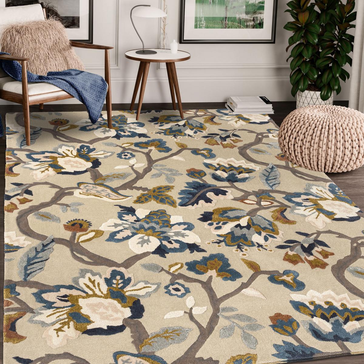 Tapis salon et chambre fait à la main en laine motif floral AMANPIRI — vue 3