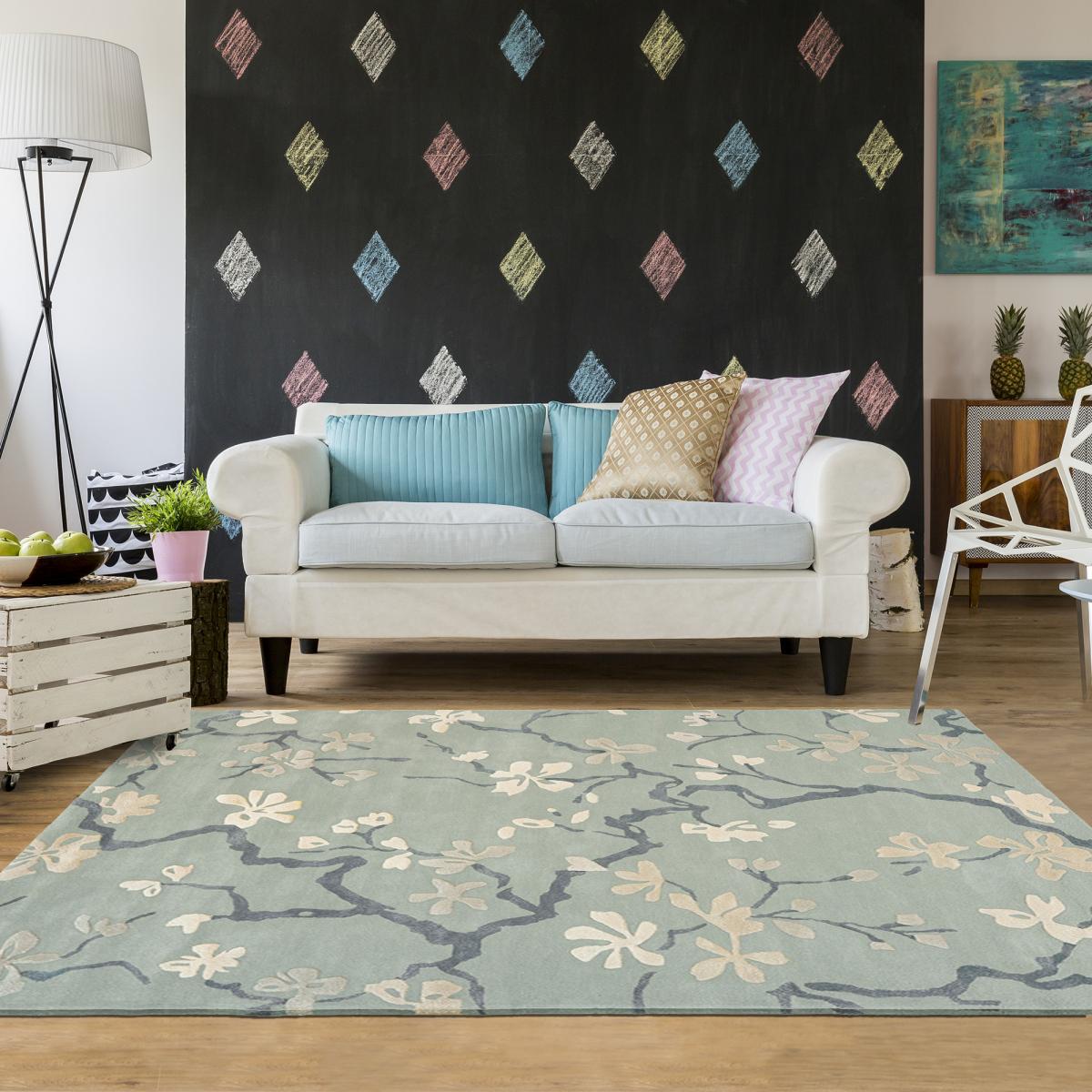 Tapis salon et chambre fait à la main en laine motif floral ANTHEA — vue 6
