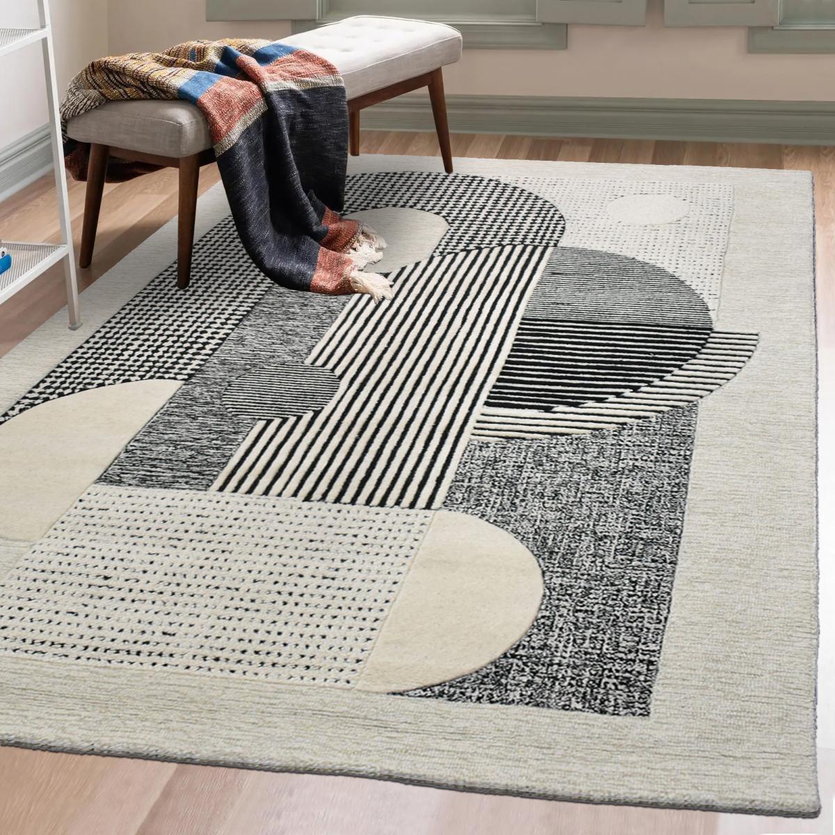 Tapis salon et chambre ASOLA, fait à la main motif géométrique — vue 3