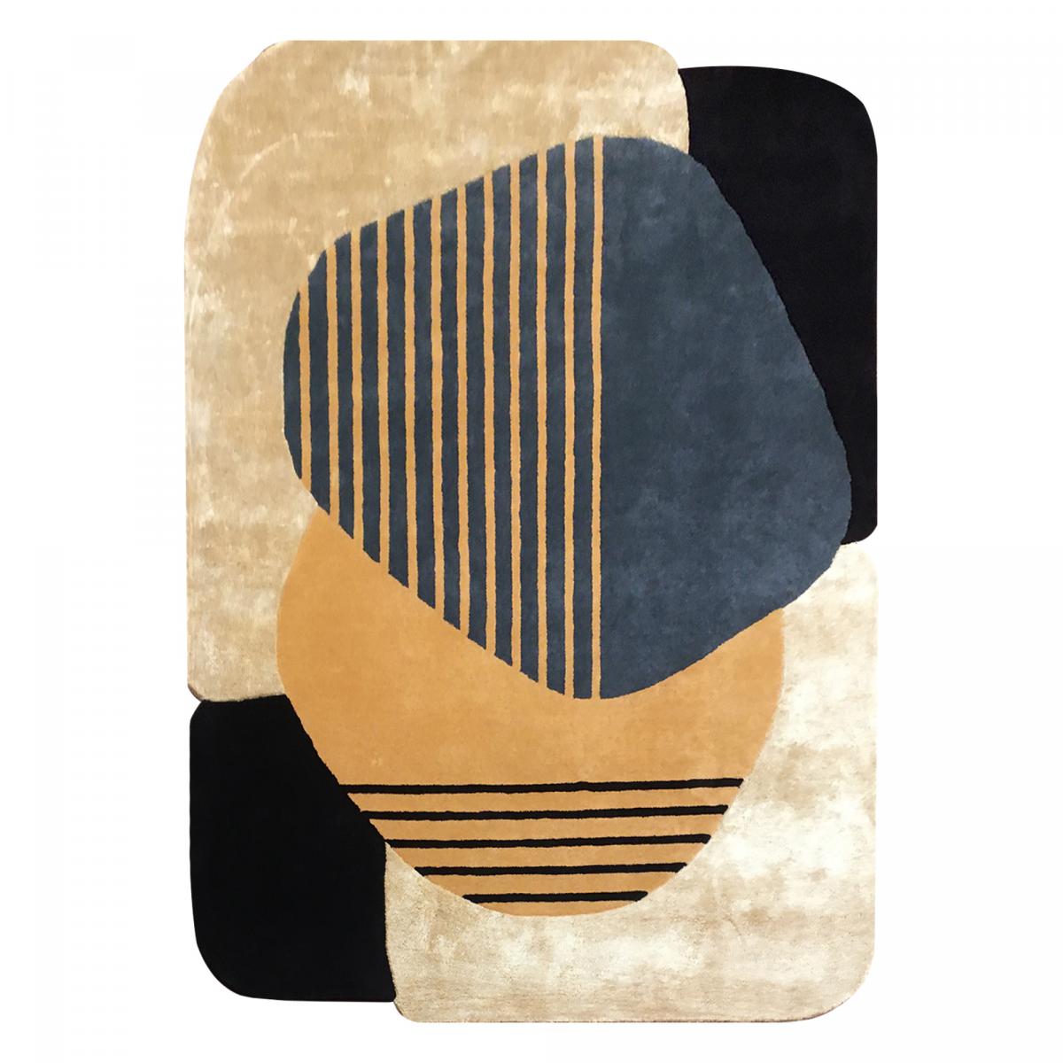 Tapis salon et chambre fait main en laine motif géométrique ATOLL 1