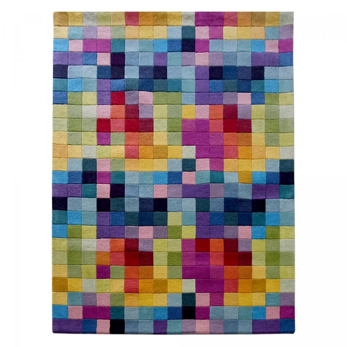 Tapis salon et chambre fait main en laine motif damier AXEL