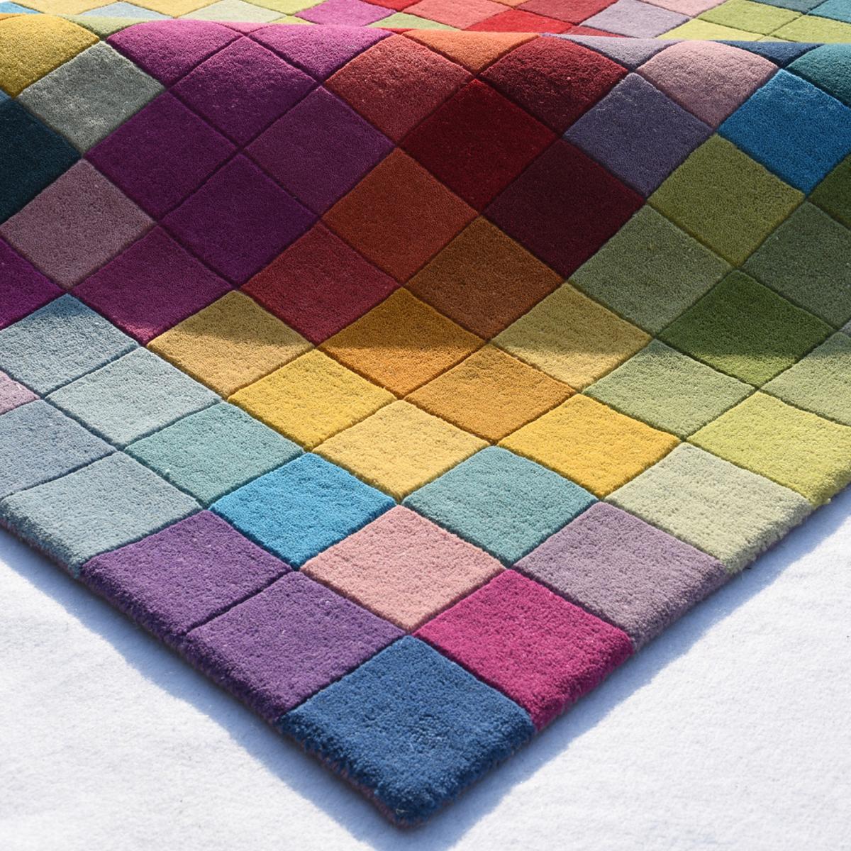 Tapis salon et chambre fait main en laine motif damier AXEL — vue 6